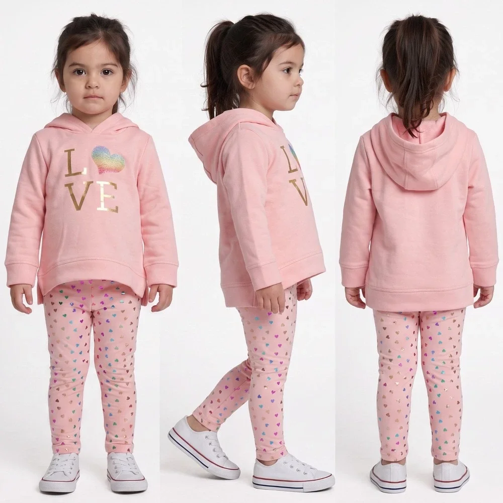 Btween Baby Girls Fleece Love Hoodie & Leggings Outfit Set 12 Months Blush Pink